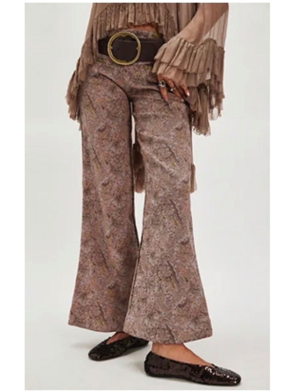 FREE PEOPLE NWT Aster Jacquard Flare Pants Vintage Paisley Hippie Tapestry